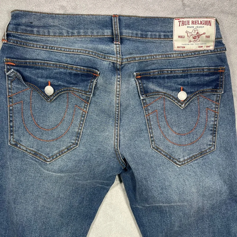 True Religion Ricky Jeans Mens 32 Blue Relaxed Straight Contrast Stitch